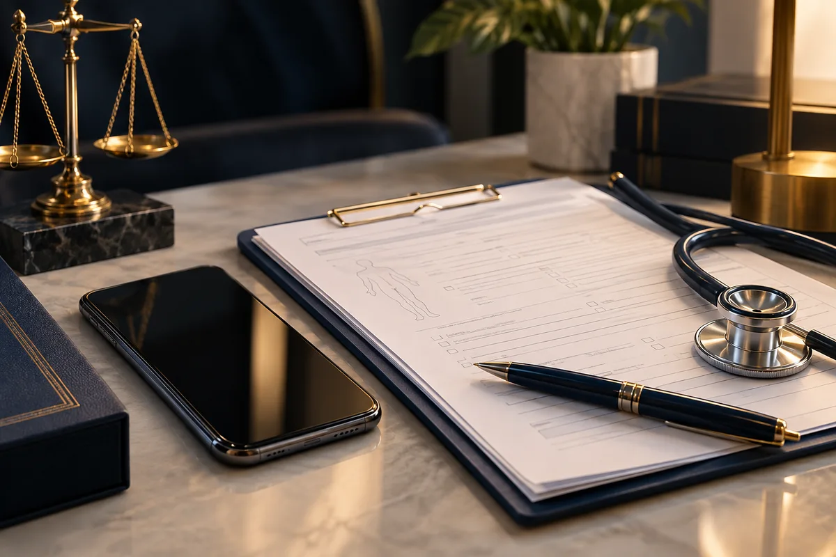 Imagem ilustrativa: Documentos e telefone sobre mesa para organização de uma negativa de cobertura
