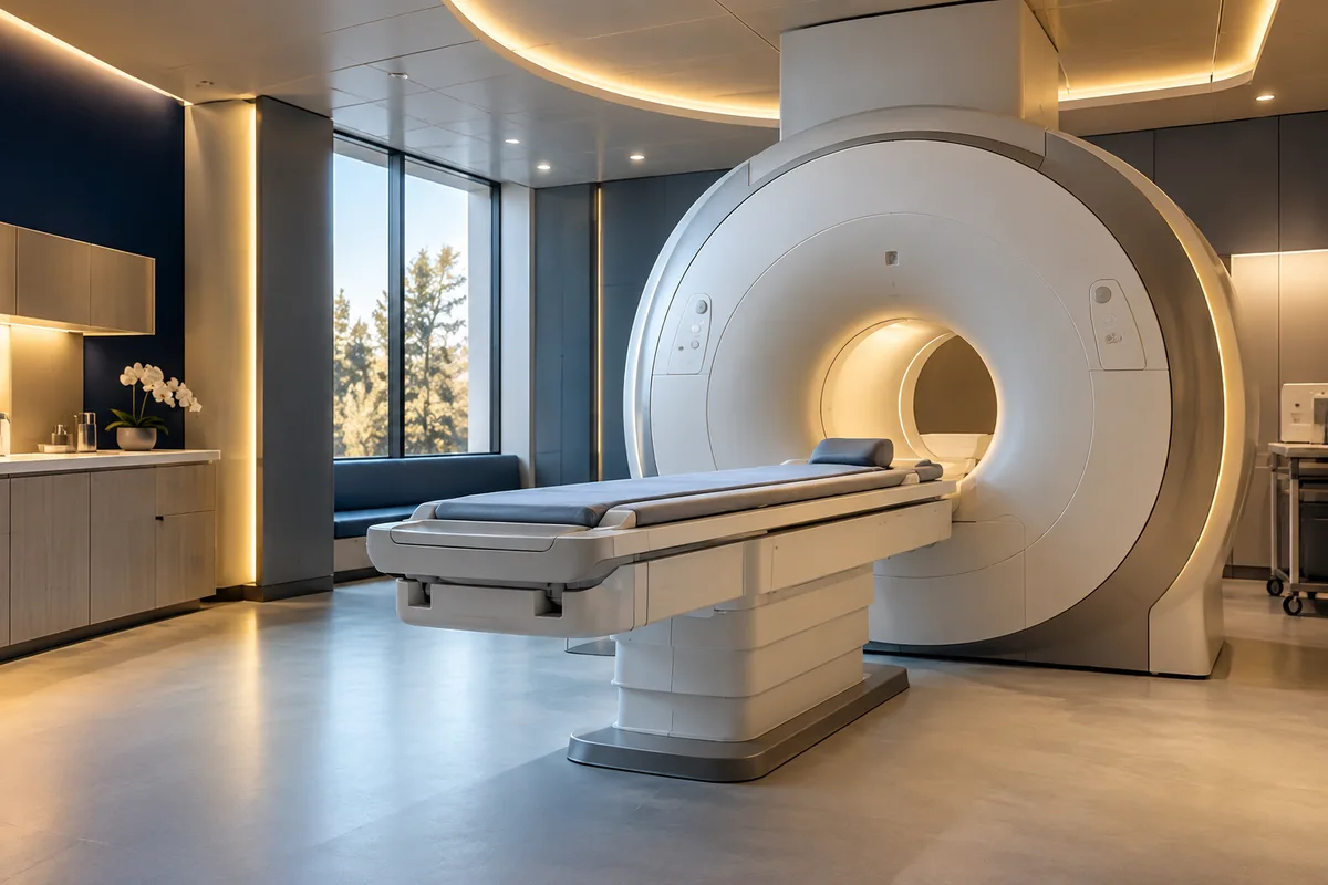Imagem ilustrativa: Sala de exame com equipamento de ressonância