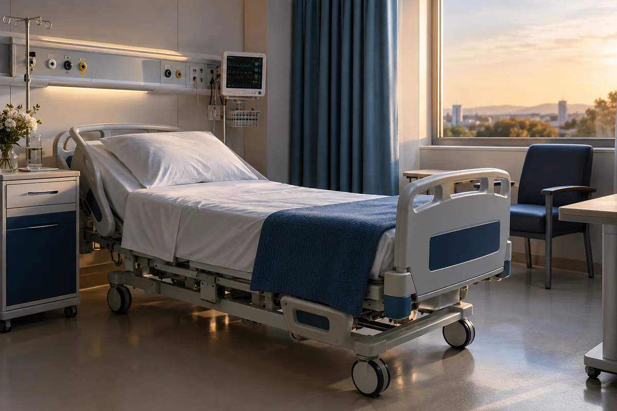 Imagem ilustrativa de leito hospitalar preparado para internação